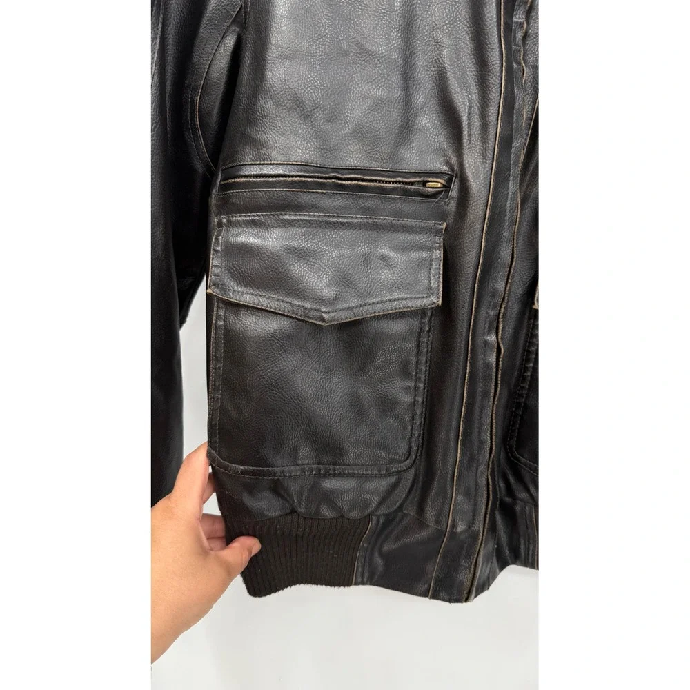 Levis Medium Bomber Jacket Mens Brown Faux Leather Sherpa Collar Aviator RN54163